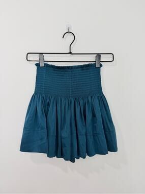 Natural Life Daisy Shirred High Rise Waist Silky Skort Flowy Short Teal Size XS